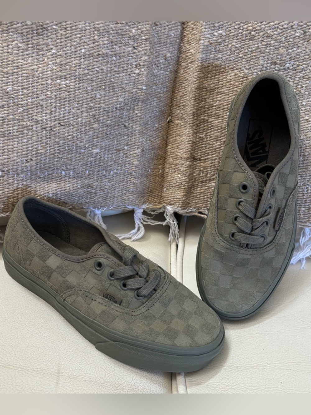 Vans Olive Checkerboard Skate Sneakers